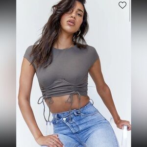 Princess Polly Stormi Crop Top Khaki Green Size 4 Cinch Bottom Wired